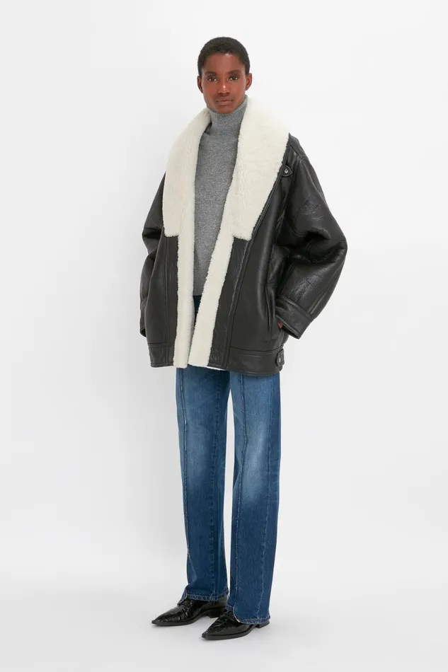 Jackets and Coats Women Victoria Beckham Shearling Coat In Monochrome