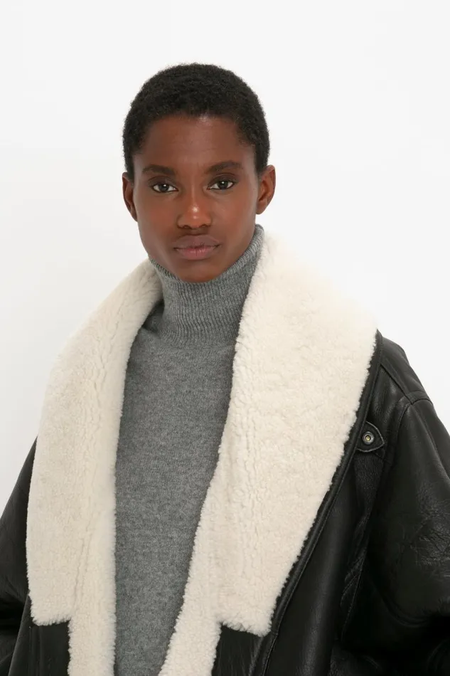 Jackets and Coats Women Victoria Beckham Shearling Coat In Monochrome