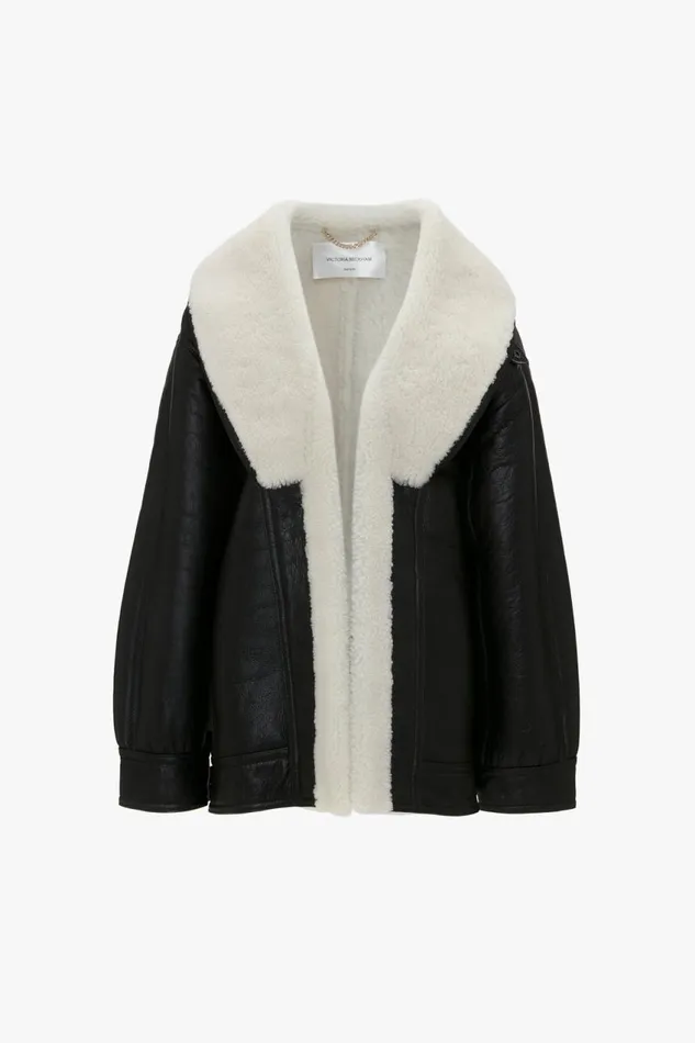 Jackets and Coats Women Victoria Beckham Shearling Coat In Monochrome