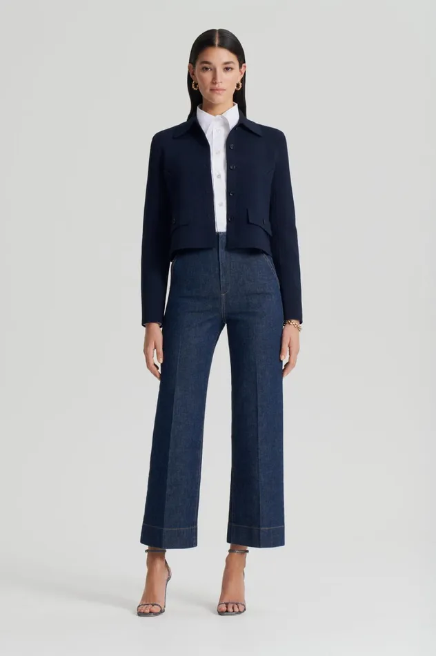 Jackets Women Scanlan Theodore CREPE KNIT BUTTON JACKET Navy