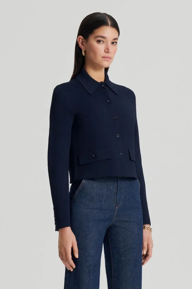 Jackets Women Scanlan Theodore CREPE KNIT BUTTON JACKET Navy Jackets Women Scanlan Theodore CREPE KNIT BUTTON JACKET Navy