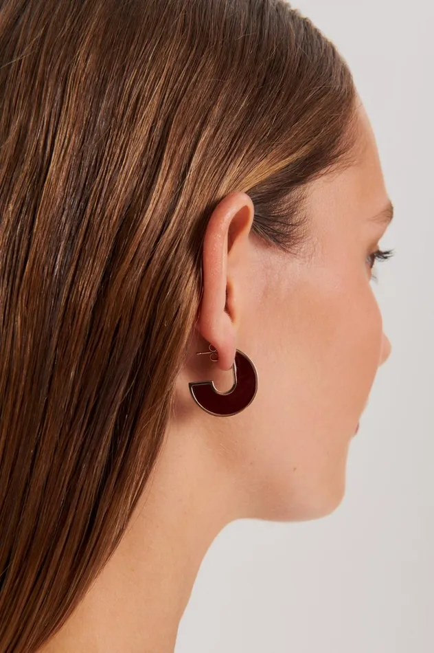 Jewelry Women Scanlan Theodore ENAMEL FLAT HOOP EARRINGS Burgundy