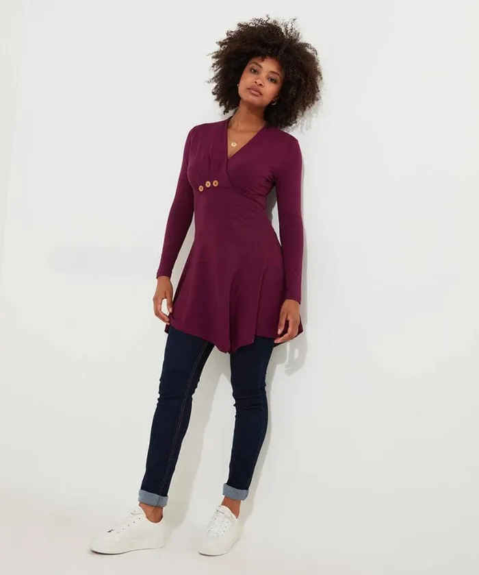 Joe Browns Tops Tunics and Blouses Women Button Detail Jersey Tunic Top Berry Joe Browns Tops Tunics and Blouses Women Button Detail Jersey Tunic Top Berry