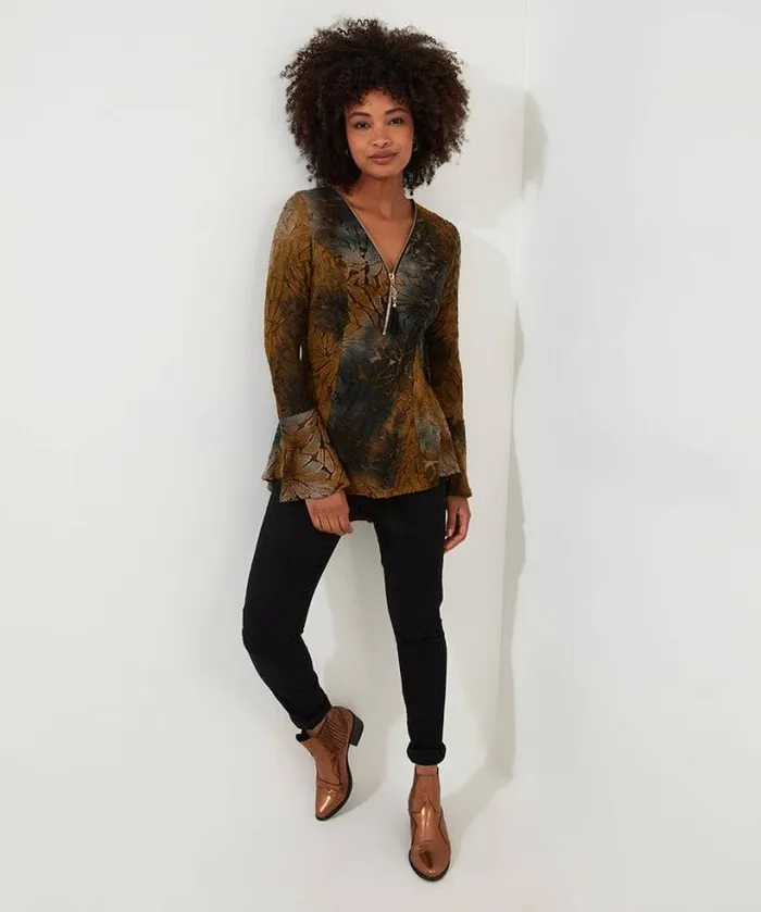 Joe Browns Tops Tunics and Blouses Women Connie Zip Top Brown Joe Browns Tops Tunics and Blouses Women Connie Zip Top Brown
