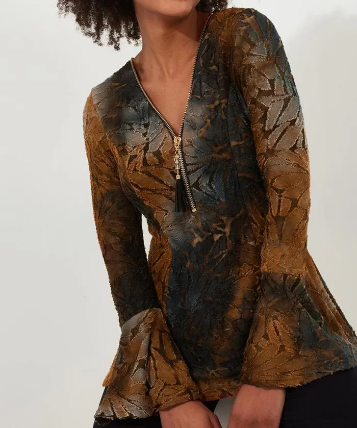 Joe Browns Tops Tunics and Blouses Women Connie Zip Top Brown Joe Browns Tops Tunics and Blouses Women Connie Zip Top Brown