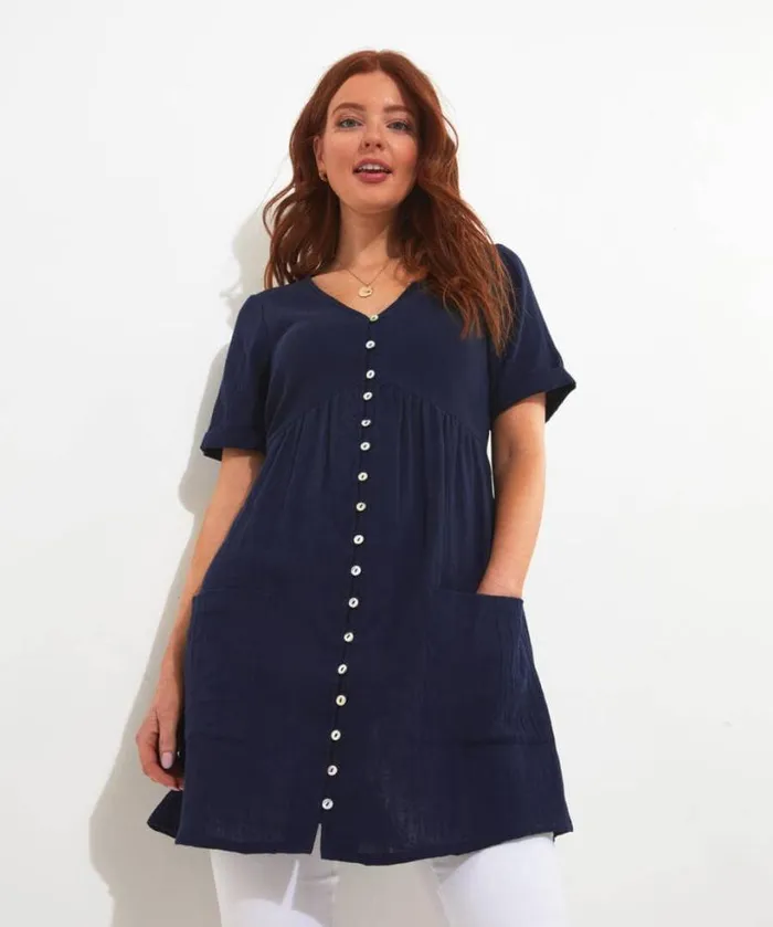 Joe Browns Tops Tunics and Blouses Women Crinkle Cotton Tunic Navy