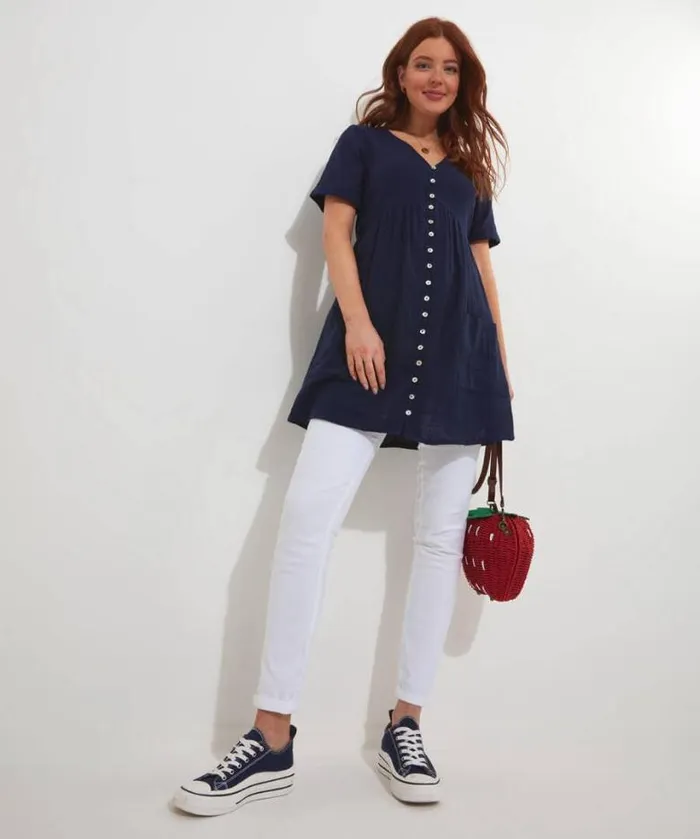 Joe Browns Tops Tunics and Blouses Women Crinkle Cotton Tunic Navy