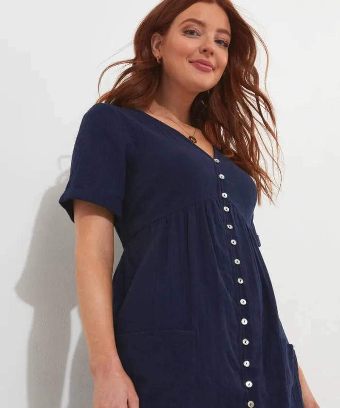 Joe Browns Tops Tunics and Blouses Women Crinkle Cotton Tunic Navy