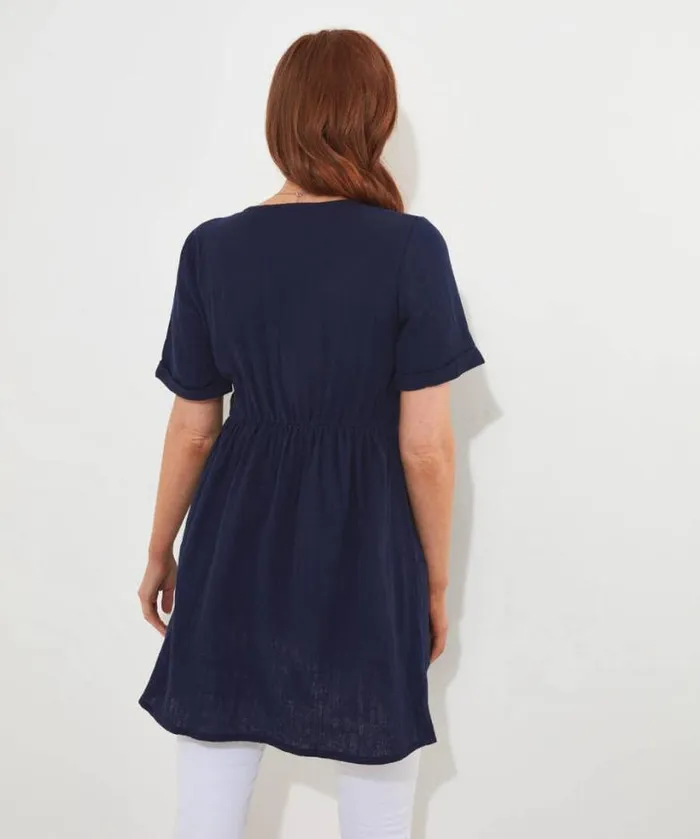 Joe Browns Tops Tunics and Blouses Women Crinkle Cotton Tunic Navy