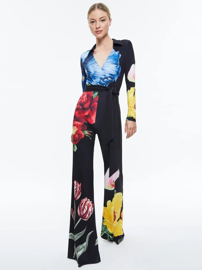 Jumpsuits Rompers Women Alice Olivia Melinda Wide Leg Wrap Jumpsuit Le Parisien Black