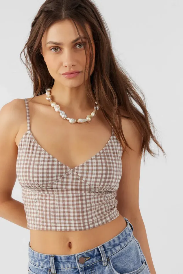 KALIA CECE GINGHAM TOP Deep Taupe Women O039NEILL Collections