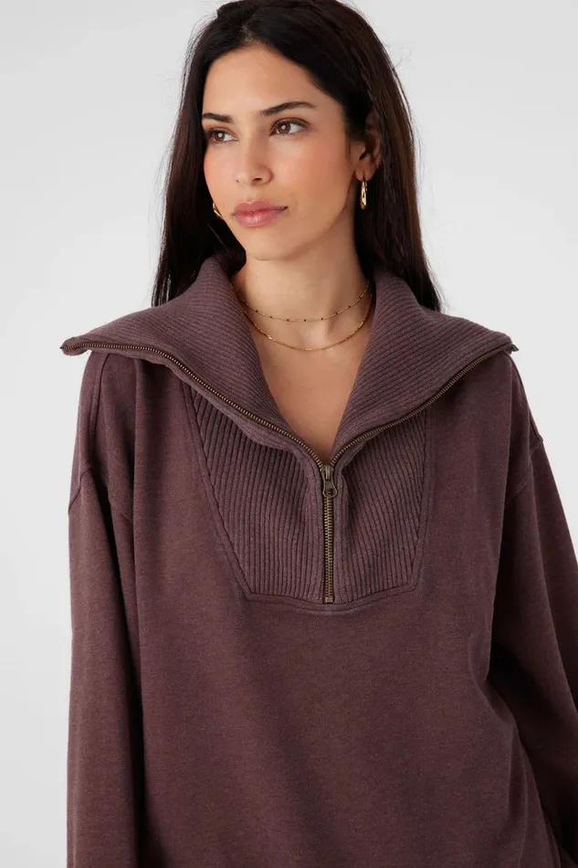 KARMA FRENCH TERRY HALF ZIP PULLOVER Chocolate Women O039NEILL Collections