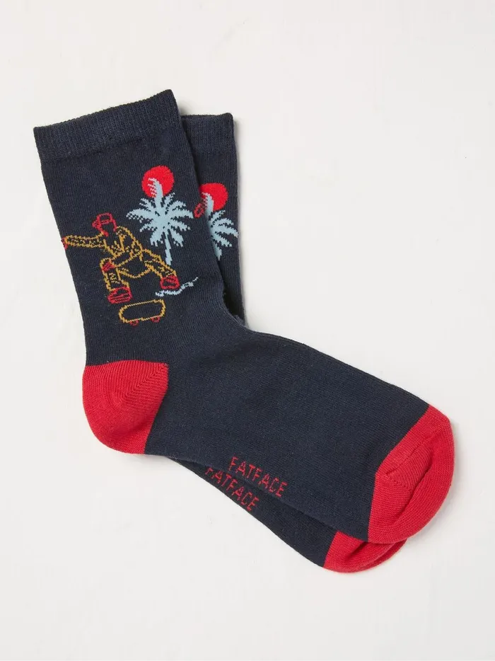 Kids 3 For 2 Socks Fat Face Navy and Red Skate Socks 1 Pack