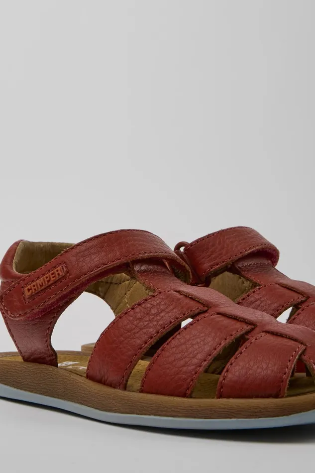 Kids Bicho Red Leather Sandals For Kids Camper Sandals