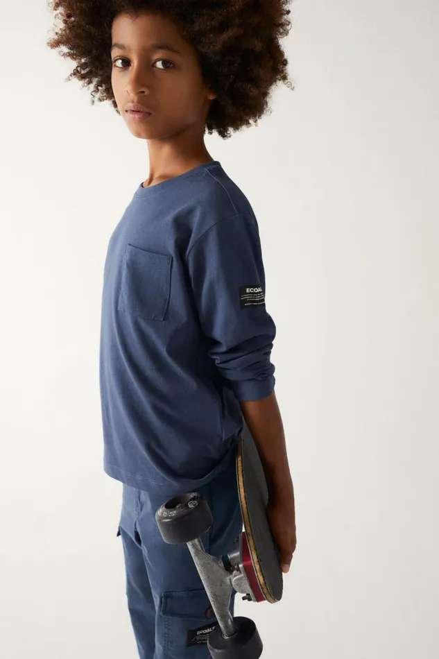 Kids Blue Great B LongSleeved TShirt Ecoalf TShirts