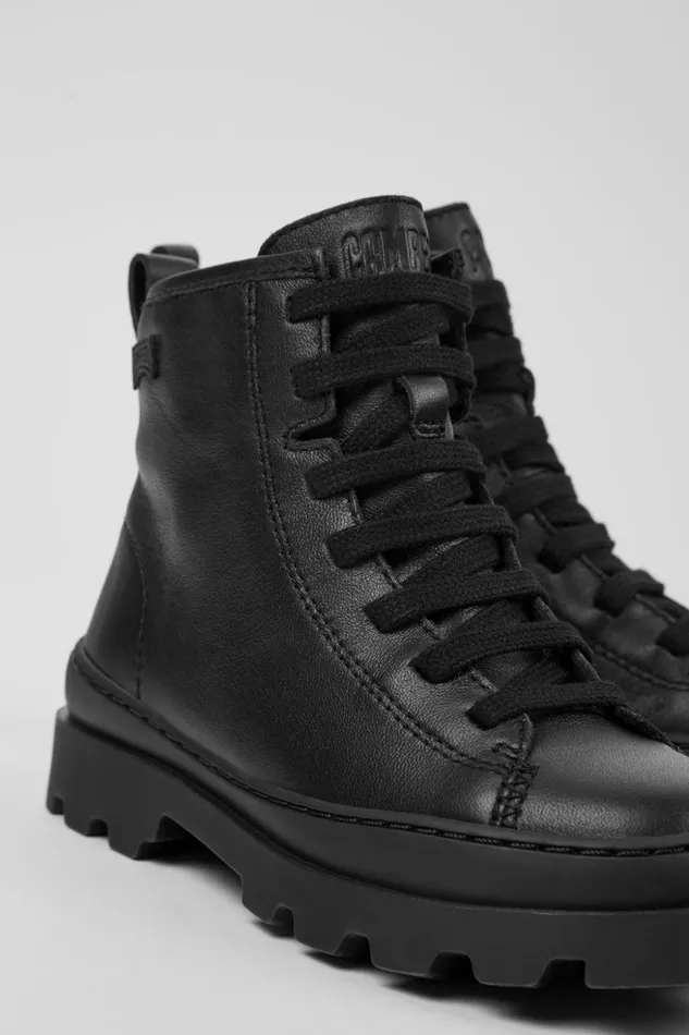 Kids Brutus Black Leather Ankle Boots For Kids Camper Boots