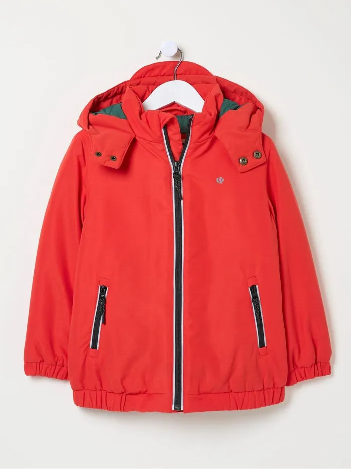 Kids Coats and Jackets Fat Face Archie Red Hooded Padded Jacket