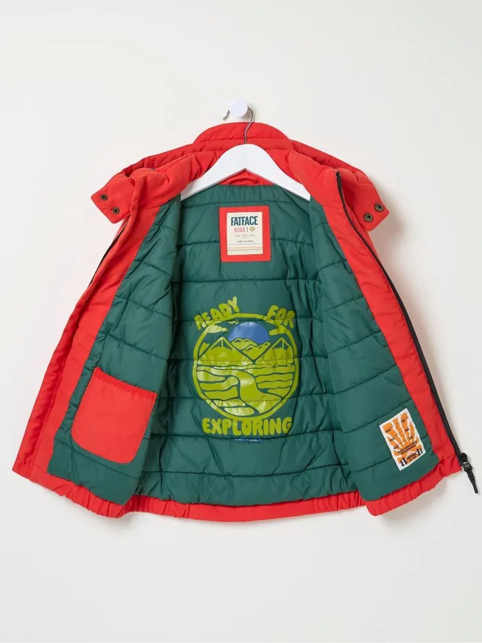 Kids Coats and Jackets Fat Face Archie Red Hooded Padded Jacket