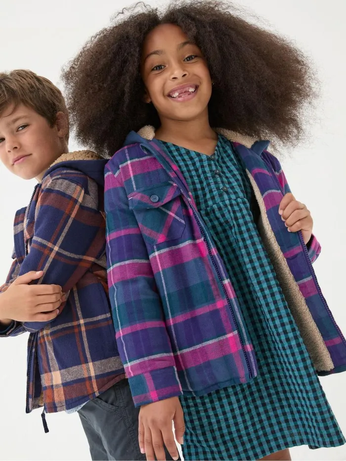 Kids Coats and Jackets Fat Face Purple Check Shacket