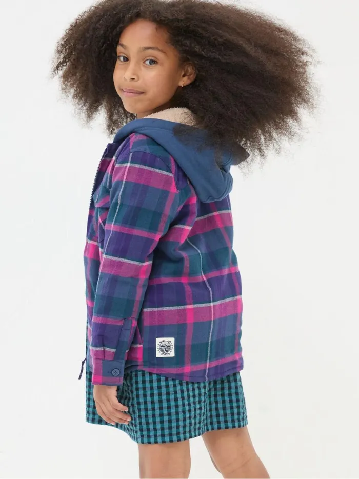 Kids Coats and Jackets Fat Face Purple Check Shacket