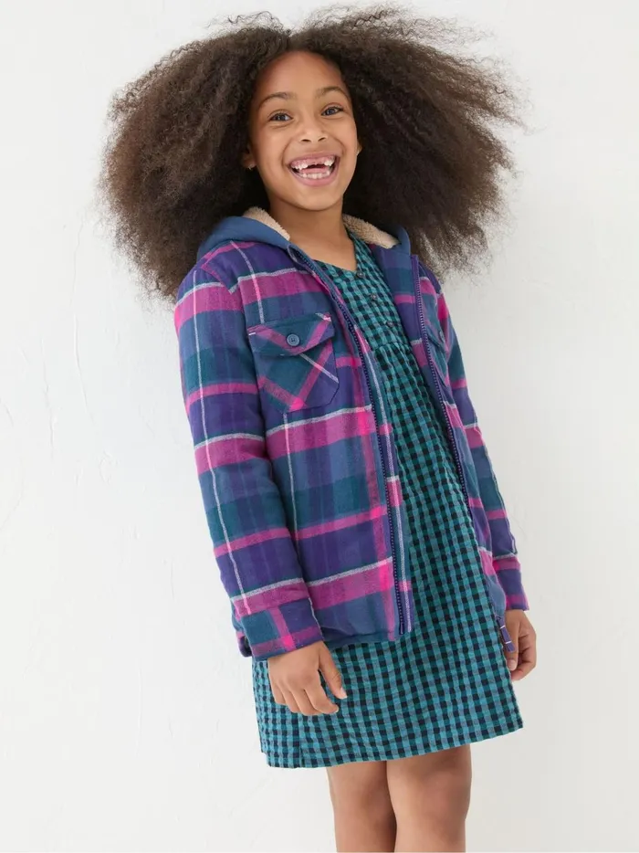 Kids Coats and Jackets Fat Face Purple Check Shacket