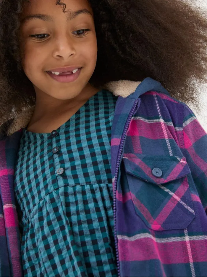 Kids Coats and Jackets Fat Face Purple Check Shacket
