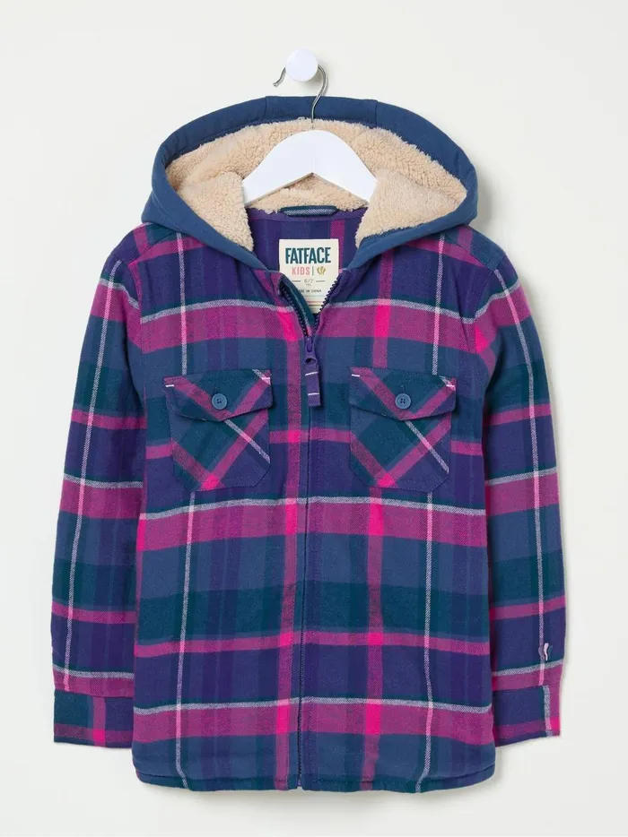 Kids Coats and Jackets Fat Face Purple Check Shacket