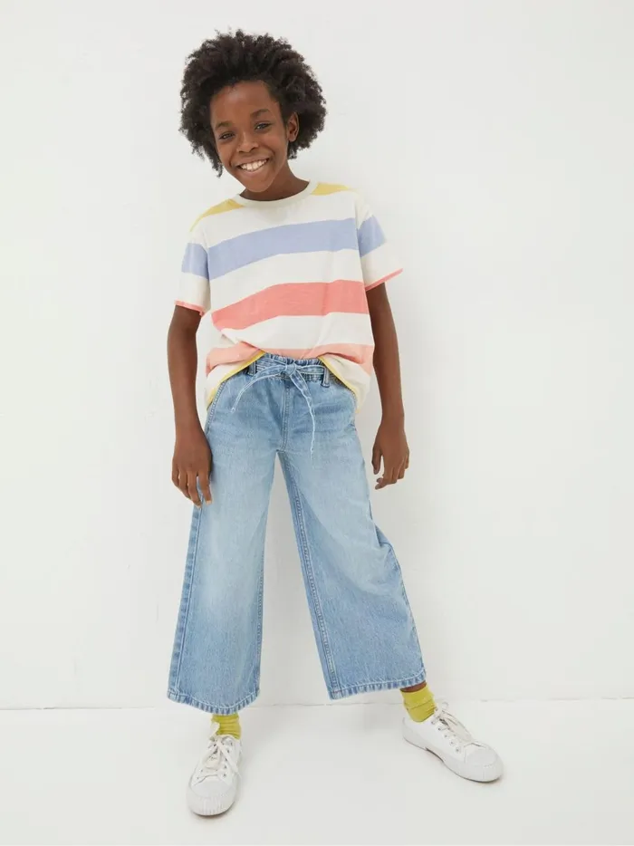 Kids Jeans and Leggings Fat Face Blue Soft Denim Wide Leg Jeans
