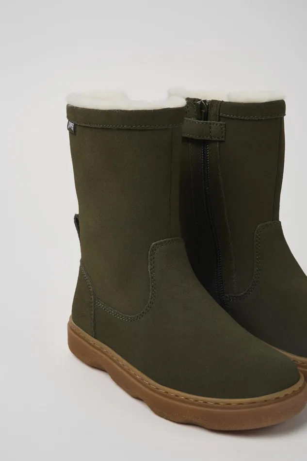 Kids Kiddo Green Nubuck Boots For Kids Camper Boots