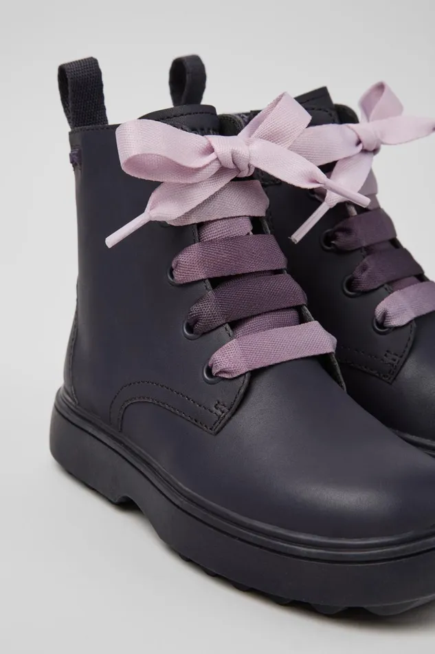 Kids Norte Purple Leather Ankle Boots For Kids Camper Boots