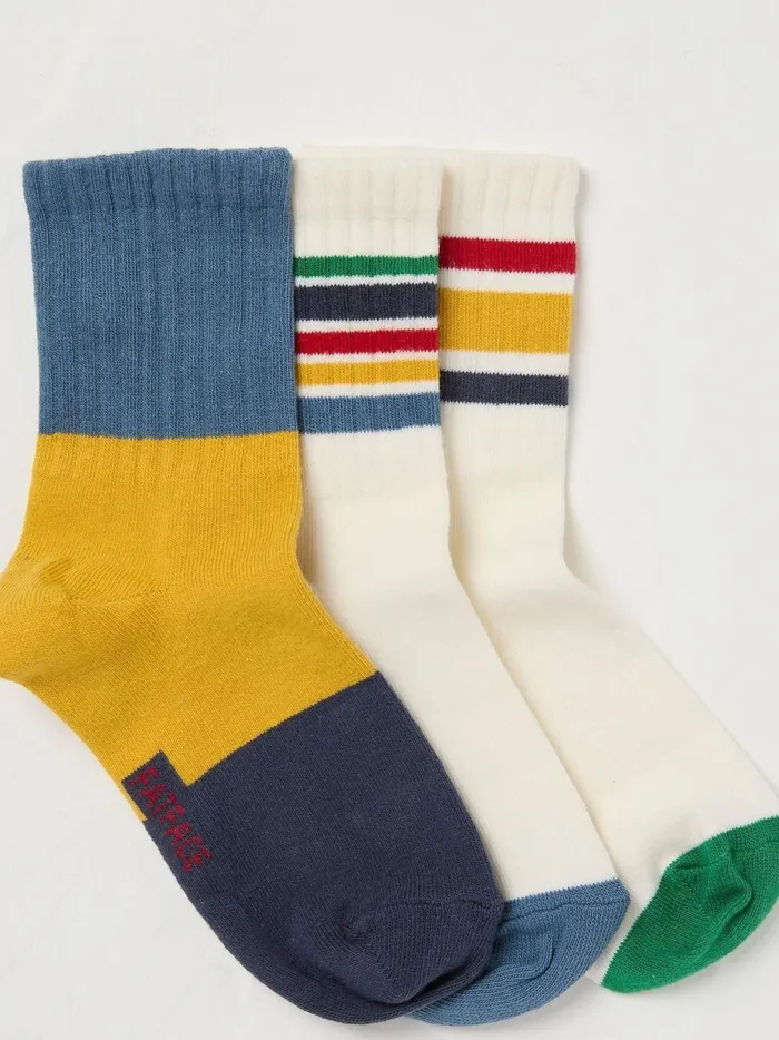 Kids Socks Fat Face 3 Pack Stripe Sock WhiteBlue Stripe Sport Socks 3 Pack