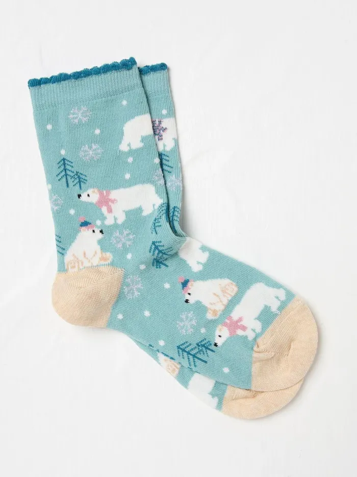 Kids Socks Fat Face Aqua Blue Polar Bear Socks 1 Pack
