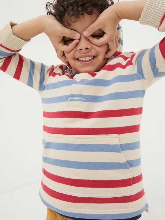 Kids Sweatshirts and Hoodies Fat Face Natural Stripe Half Neck Hoodie