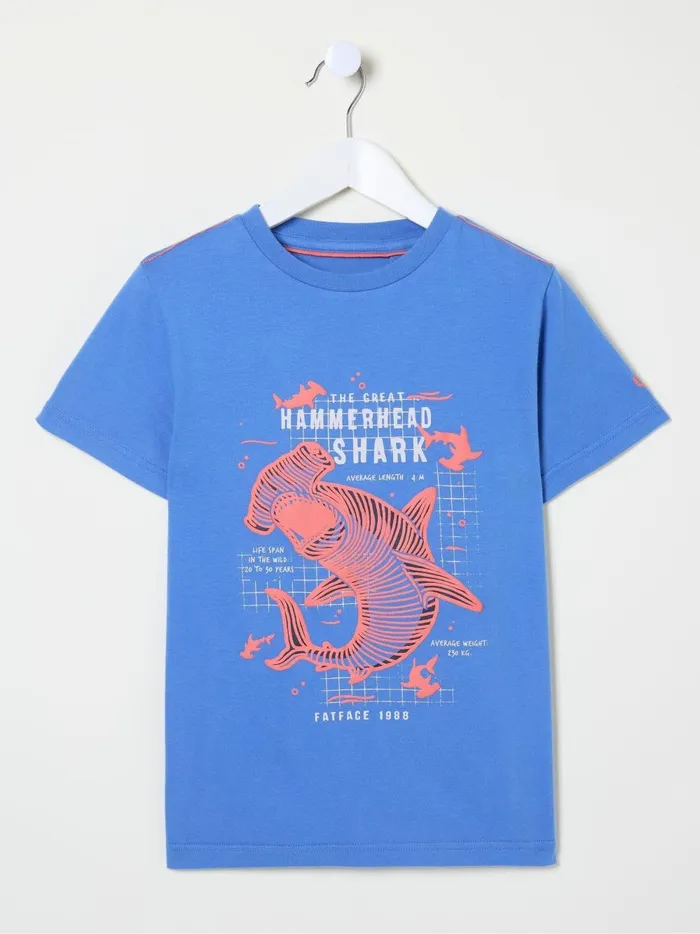 Kids TShirts and Polos Fat Face Blue Hammerhead Shark TShirt