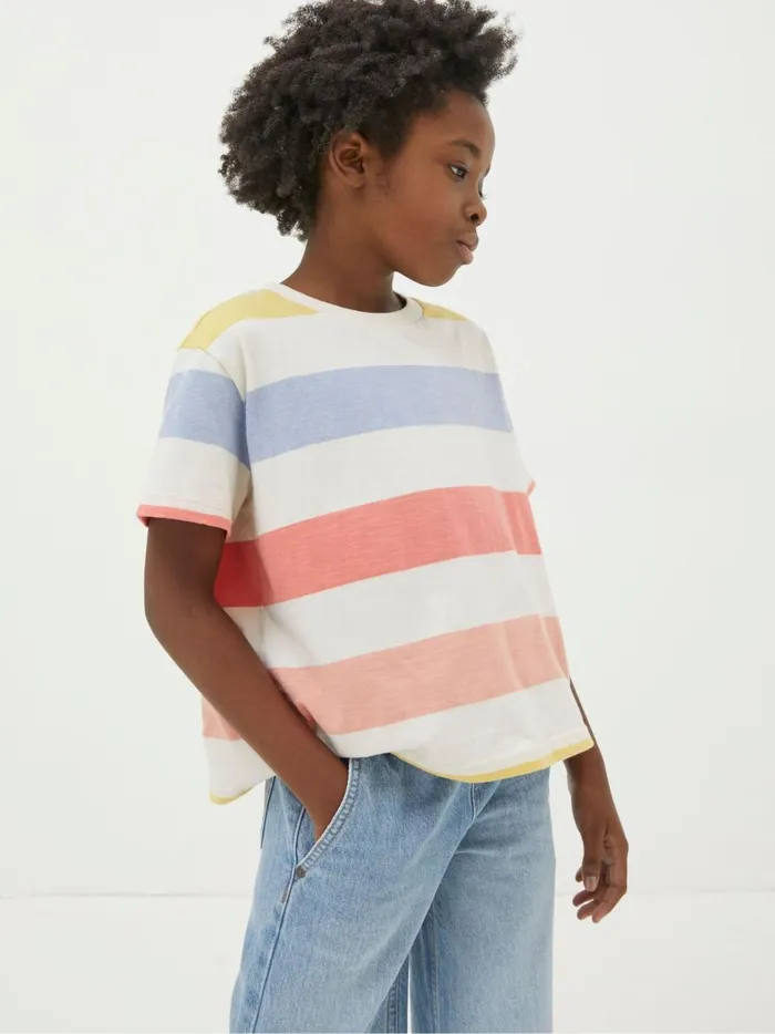 Kids Tops and TShirts Fat Face Natural Block Stripe TShirt