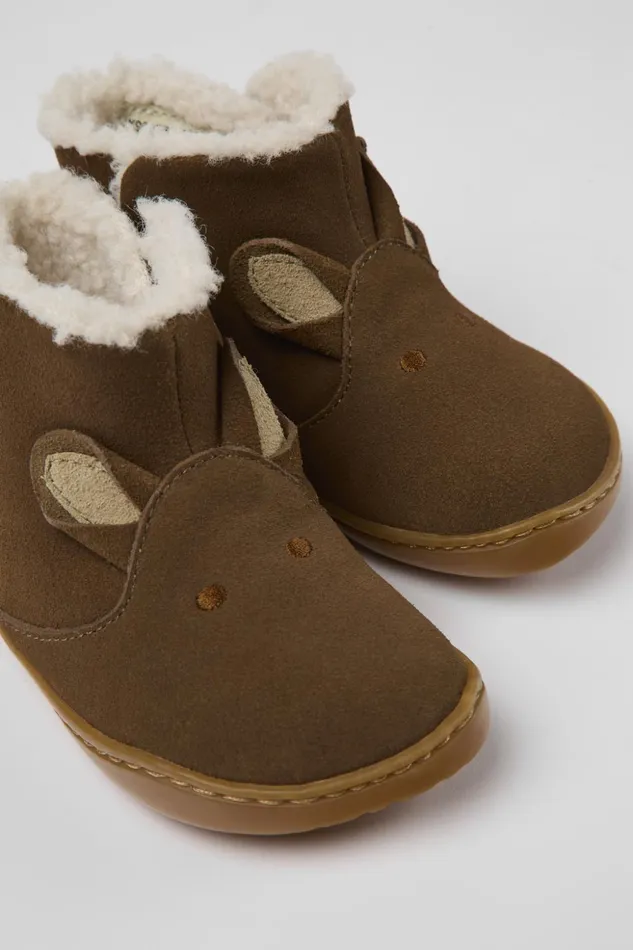 Kids Twins Brown Nubuck Boots For Kids Camper Boots