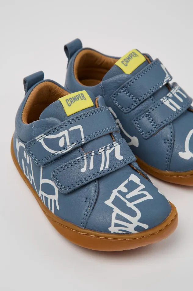 Kids Twins Gray And White Leather Shoes For Kids Camper Sneakers