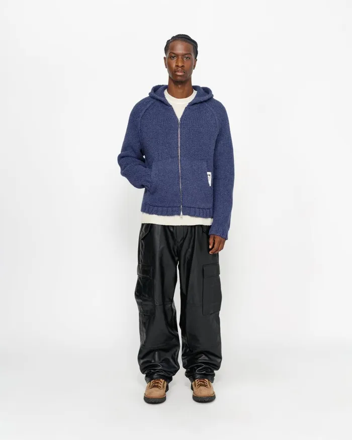 Knits MenWomen Stussy CHUNKY KNIT ZIP HOODIE Blue