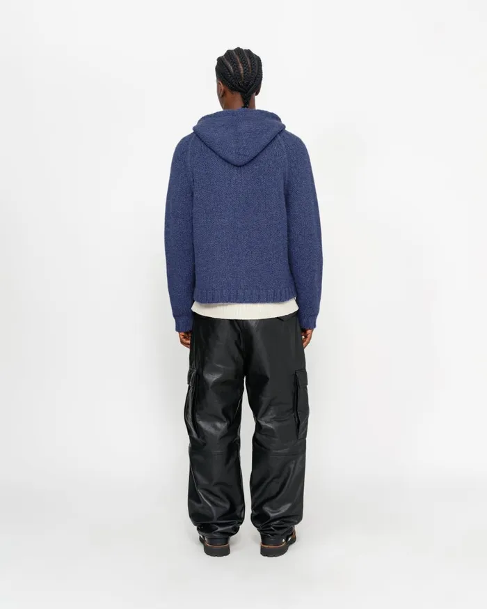 Knits MenWomen Stussy CHUNKY KNIT ZIP HOODIE Blue