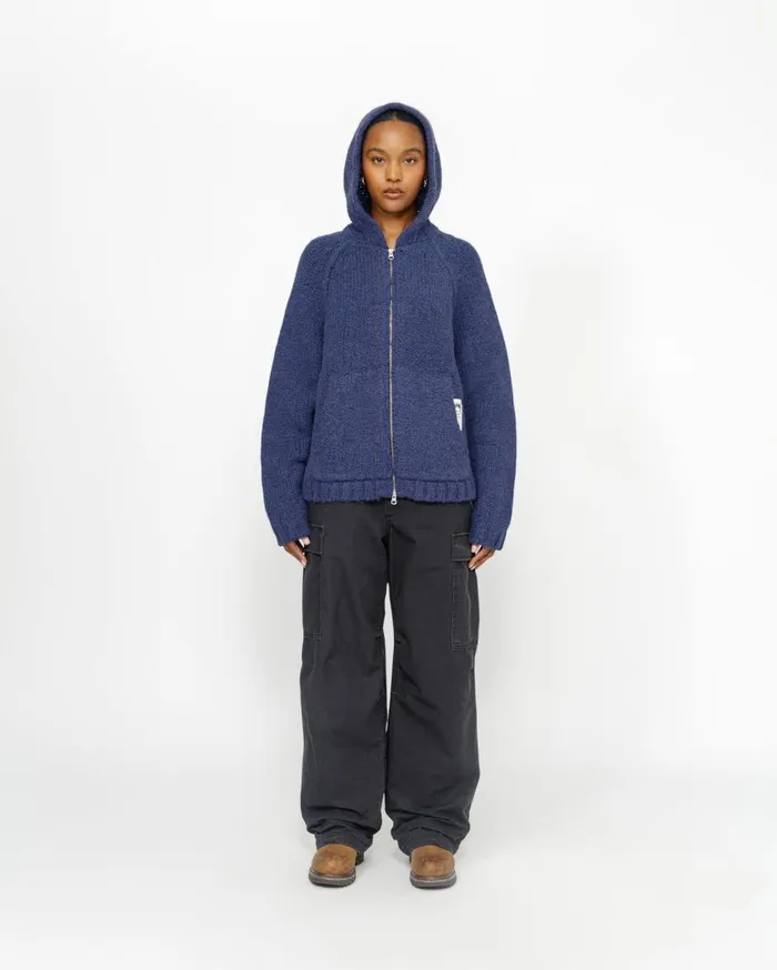 Knits MenWomen Stussy CHUNKY KNIT ZIP HOODIE Blue
