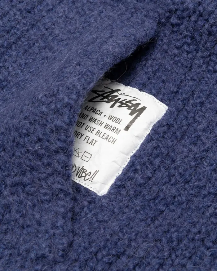 Knits MenWomen Stussy CHUNKY KNIT ZIP HOODIE Blue