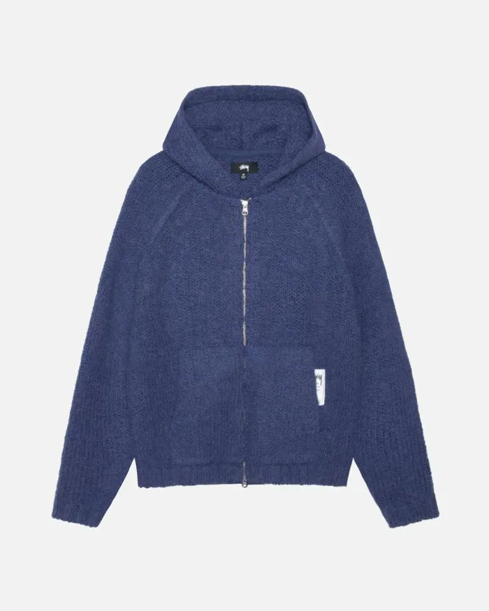 Knits MenWomen Stussy CHUNKY KNIT ZIP HOODIE Blue