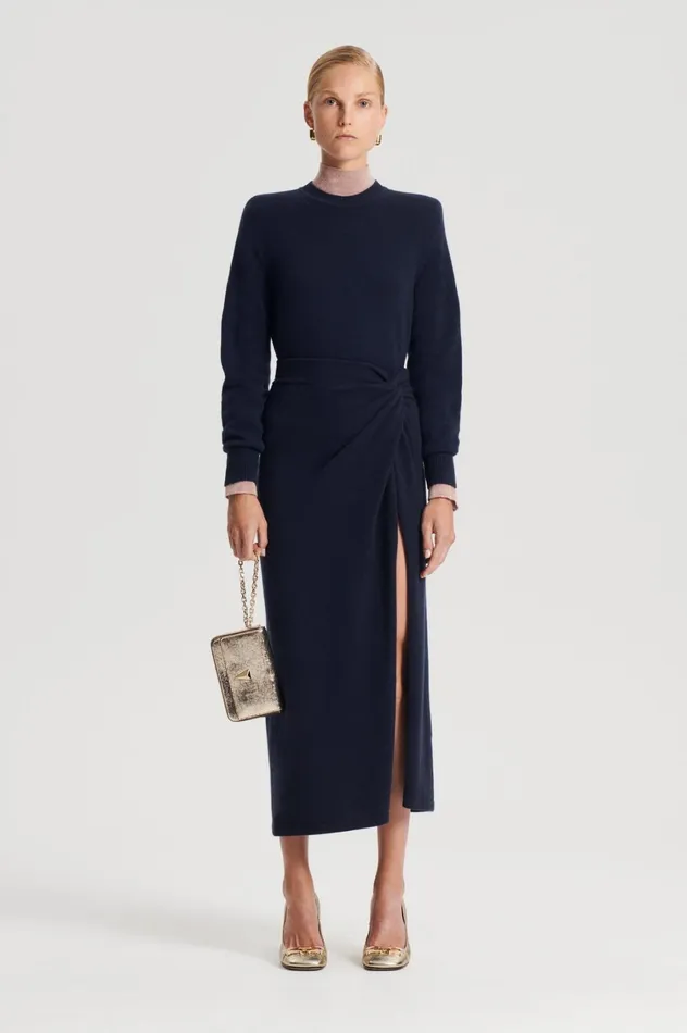 Knitwear Women Scanlan Theodore CASHMERE SARONG SKIRT Navy