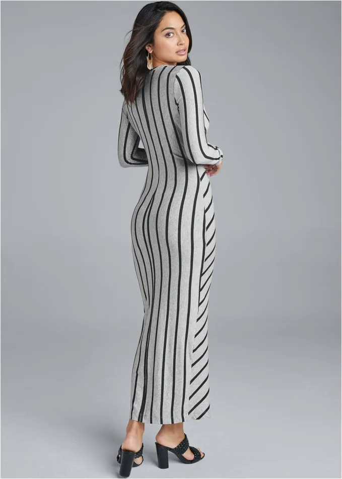 KNOT FRONT MAXI DRESS Grey and Black Women VENUS Sundresses