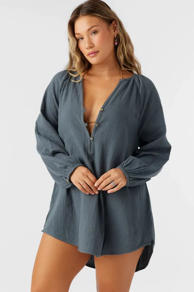 KRYSTEN CRINKLE DOUBLE GAUZE TUNIC SWIM COVERUP Slate Women O039NEILL Collections