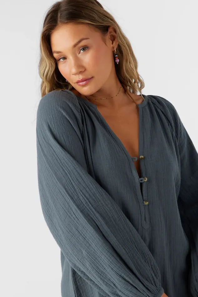 KRYSTEN CRINKLE DOUBLE GAUZE TUNIC SWIM COVERUP Slate Women O039NEILL Collections