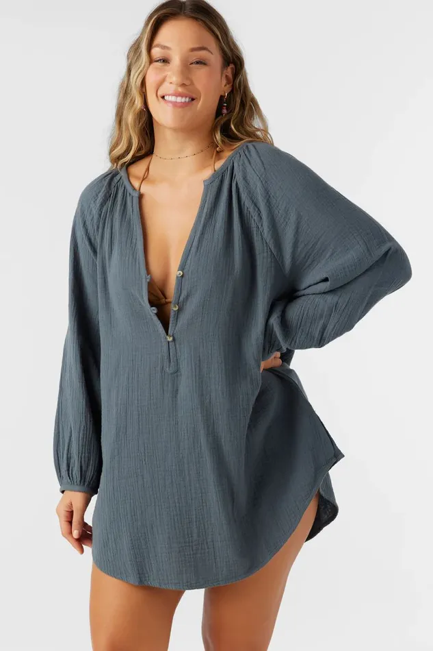 KRYSTEN CRINKLE DOUBLE GAUZE TUNIC SWIM COVERUP Slate Women O039NEILL Collections