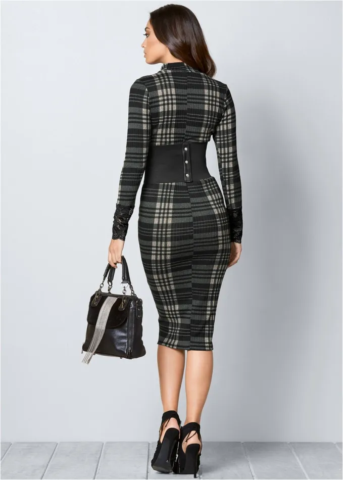 LACE DETAIL BODYCON DRESS Grey Multi Women VENUS Midi Dresses