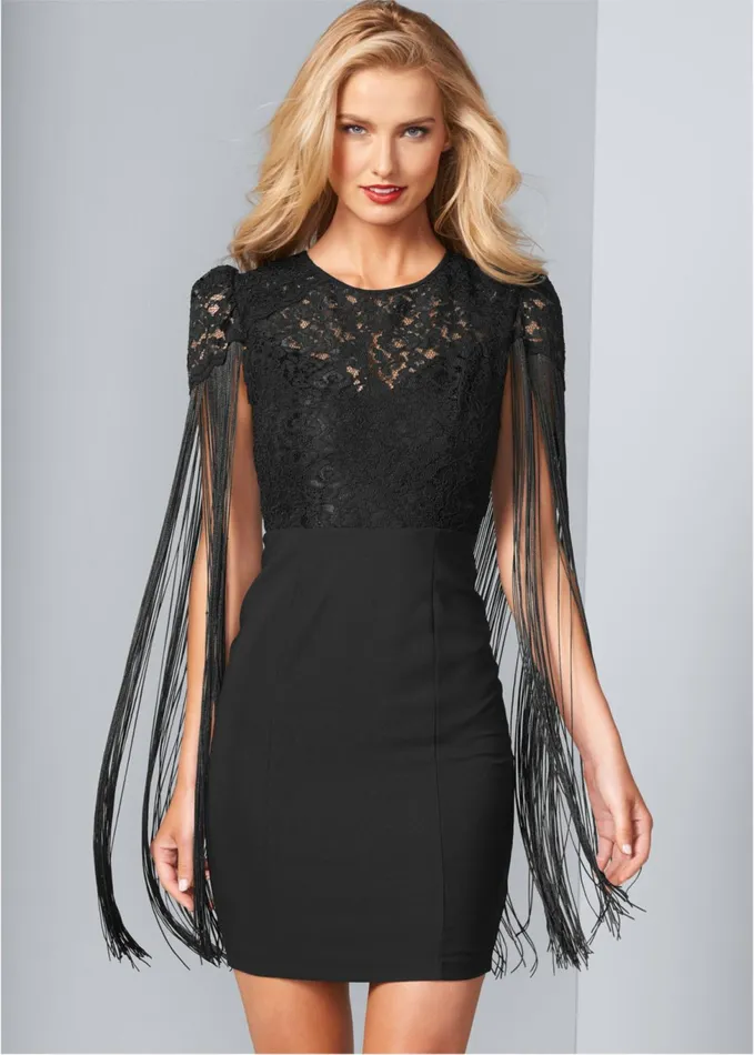 LACE DETAIL DRESS Black Women VENUS Midi Dresses