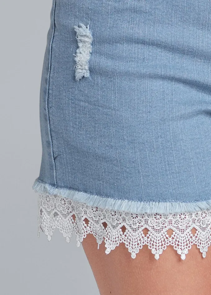 LACE TRIM JEAN SHORTS Light Wash Women VENUS Shorts